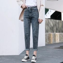 Jeans Baggy Mom Jeans High Waist Slim Loose Allmatch Capri Daddy Harem Anklelength Pants Stretch Distressed Woman Jeans 2022 New