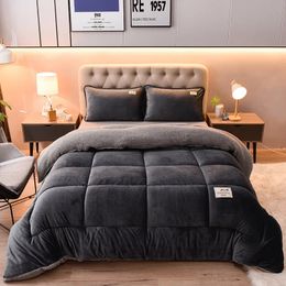 Comforters sets Double Duvet Velvet Quilt Stitch Very Warm Winter Lamb Cashmere Wool Quilting Blanket Thicken Bed Queen 231215