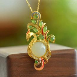 Chains Natural Hetian White Jade Exquisitely Carved Peacock Necklace Vintage And High-end Ethnic Style Pendant Wedding Jewelry