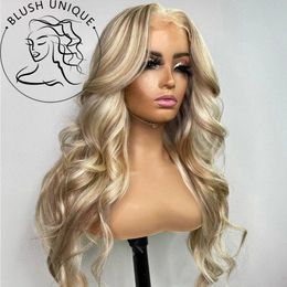 Synthetic Wigs Ash Honey blonde lace front wig 13x4 synthetic hair highdefinition transparent 613 colored female highlight roleplaying 231215