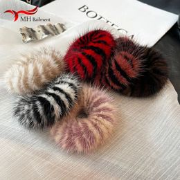 Tails Holder 100% Real Genuine Mink Hair Rope Women Accessory Flurry Headband Hair Ties Holder Elastic Highgrade Luxury Fashion Hair Ring 231215