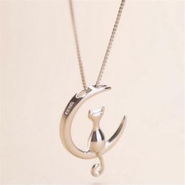 Fashion Cat Moon Pendant Necklace Charm Silver Gold Color Link Chain Necklace For Pet Lucky Jewelry For Women Gift Shellhard GA308270q