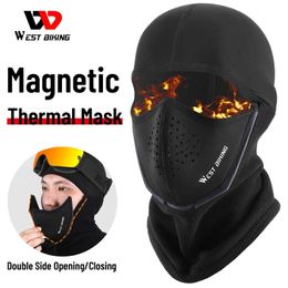 Cycling Caps Masks WEST BIKING Warm Winter Tactical Balaclava Magnetic 3D Breathable Mask Cycling Skiing Hunting Full Face Fleece Hat Hiking Hood 231216