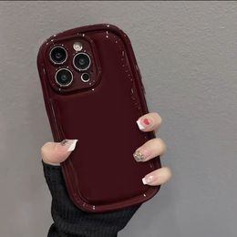 Solid Color Soap Lens Protective Phone Case For iPhone 15 14 11 13 12 Pro Max Japan Korea Soft TPU Back Shockproof Cover Wine Red 100pcs