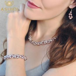 Necklace Ashiqi Natural Freshwater Pearl Jewelry Sets & More Handknitted Necklace Bracelet Earrings for Women Ne+br+ea