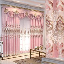 Curtain Drapes European Luxury Living Room Bedroom Chenille High Shading Embroidered Window Curtains Green Pink Yellow Beige Tle D Dh3Xg