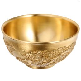 Bowls Alluvial Gold Office Bathroom Decorations Chinese Treasure Pot Brass Golden Tone Bowl