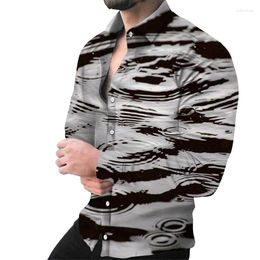 Men's Casual Shirts Fashion Shirt Single-breasted Tri-color Printing Long Sleeve Plus Size Hawaiian Party Cardigan Top