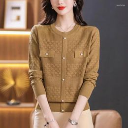 Women's Sweaters Solid Colour Round Collar Knitted Blouse For Thin Spring Autumn Top Mother's Short Sweater