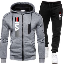 Mens Tracksuits Solid Zipper Jacket Hooded Pullover Sweatpants Sports Casual Jogger Sportswear 2 Piece Male Fleece Streetwear Sets 231216