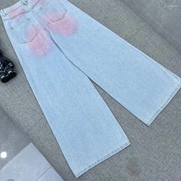 Women's Jeans High-end Straight 2023 Retro Hong Kong-style High-waisted Wide-leg Denim Pants Trousers Dye Tie