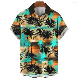 Men's Casual Shirts Hawaiian Shirt Coconut Tree Short Sleeve Tops Fashion Button Up Collar For Men Blouse Summer Male Clothes