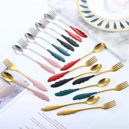 Spoons Coffee Spoon Cute 304 Stainless Steel Portable Small Titanium Tableware Dessert Fork High Quality Feather Kitchen Products