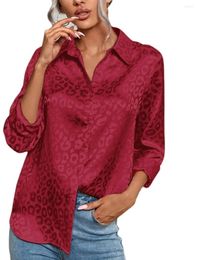 Women's Blouses Casual Satin Long Sleeve Blouse Women Elegant Jacquard Spring Autumn Leopard Print Top Camisas Blusa Shirt Woman Clothes