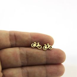 New Arrival Tiny Bicycle Earrings Stainless Steel Earring Golden Sporty Bike Ear Studs Women Kids Girls Jewelry Xmas Gift T147177p