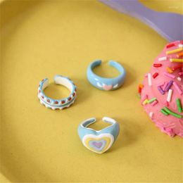 Wedding Rings Korean Style Blue Heart For Women Girls Open Cuff Engagement Ring Y2K Jewellery Gift Bague