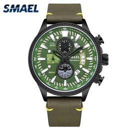 SMAEL Men's Watch Double hollow windows Top Brand Luxury Watch Men Luminous mode Watches Leather relogio masculino 9097336u