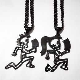 Stainless Steel Hatchetman BLACK juggalette Skeleton 2 S steel CHARM INSANE CLOWN POSSE TWIZTID RARE &black Curb chain neckl305e