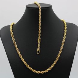 Solid Jewellery Set Rope Chain 24K Gold Filled Necklace Bracelet Chain Men Women 6mm Wide ed Choker274Q