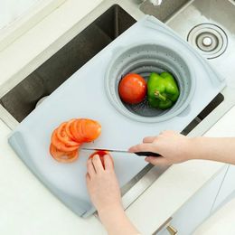 Chopping Blocks Innovative Multi Functional 3 In 1 Board Detachable Folding Drain Basket Sink Cutting Kitchen Tools 231216