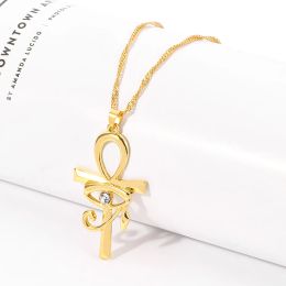 Collana con ciondolo croce in oro giallo 14k egiziano Ankh per donne uomini amuleto occhio di Horus simbolo della vita croce collane gioielli africani regali