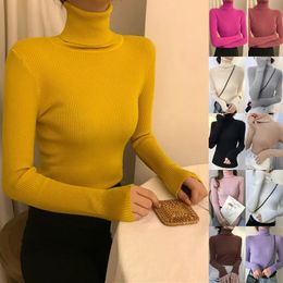 Womens Sweaters Winter Turtleneck Sweater Knitted Pullover Soft Slim Long Sleeve Top Solid Colour Basic High Neck Jumper Woman Clothing 231216