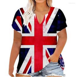 Women's T Shirts Summer Tshirts Top Short Sleeve Coat Fashion Casual T-shirt Loose Flag Printing V-neck