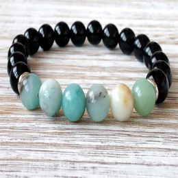 SN1053 Trendy Black Onyx Multi Colored Amazonite Bracelet Heart Chakra Yoga Jewelry Protection Power Happiness Jewelry2740