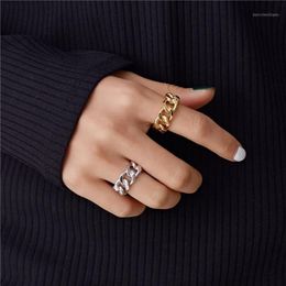 Cluster Rings Punk Gold Silver Colour Chunky Chain Link ed Geometric For Women Vintage Open Adjustable Midi Ring1293Y