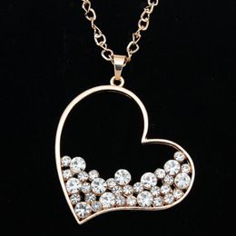 Pendant Necklaces Gold Rhinestone Heart Long Chain Necklace Pendants For Women Cute Accessories Girl Gift Dress Love Nkem67314B