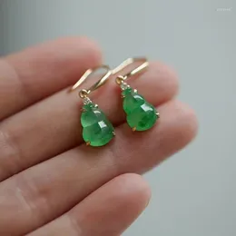 Dangle Earrings Imitate Jade Gourd Ear Studs Crystal Women Earring Chalcedony Green Fashion Natural Gemstone Jewellery Zircon Golden Colour