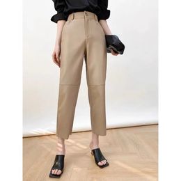 Men's Pants Streetwear Genuine Leather Pant Spring Womens Fashion wide leg Trousers High Waist Women Clothing 231216