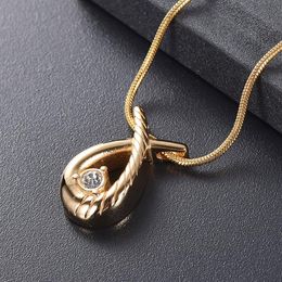 LKJ11529 Funnel & Gift Box Crystal Inlay Gold Ribbon Shape Memorial Urn Necklace Hold Loved Ones Ashes Cremation Jewellery Pen223A