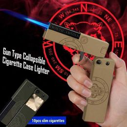 Creative Multifunctional Folding Portable Pistol-shaped Cigarette Case Lighter Windproof Butane Airgun Cool Gadget