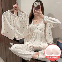 Women's Sleepwear Set Woman 4 Pieces Pajamas Spring Autumn Suspender Long Sleeve Home Clothes Summer Clothing Loungewear Nightgown Suit