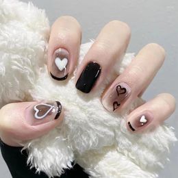 False Nails 24PCS Mysterious Black Love Short Thin Nail White Finished Products Free Of Engraving And Grinding.