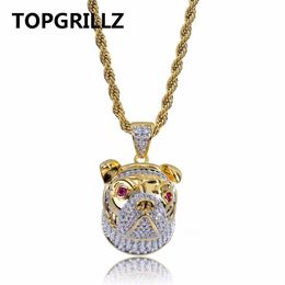 TOPGRILLZ Hip Hop Iced Out 3D Dog Head Necklace Pendant Charm For Men Women Gold Silver Colour Cubic Zircon Jewellery Gifts178E