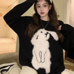 Women's Sweaters Autumn And Winter Japanese Lazy Retro Niche Sweater Female Cartoon Plush Rabbit Casual Loose Wild Round Neck Top 231216