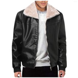 Men's Jackets Spring And Autumn Business Casual Slim Long-sleeved Pu Leather Jacket Side Seam Pocket Zipper Solid Colour
