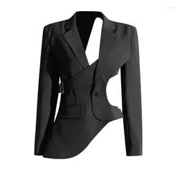 Women's Suits SuperAen Asymmetric European And American 2023 Autumn Design Hollow Waist Open Blazer