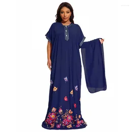 Ethnic Clothing Abayas For Women Cotton O-neck Jilbab Summer Short Sleeves African Plus Size Loose Dresses Femme Robe With Headscarf