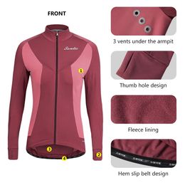 Cycling Jackets Santic Women Winter Cycling Jackets Windproof Fleece Long Sleeve Coat Road Bike Jersey Outdoor Sport Coat Reflective Clothing 231216