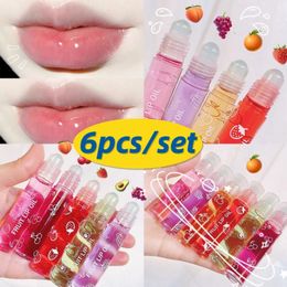 Lip Gloss 6pcs/set Transparent Hydrating Lip Gloss Fruit Roll-on Balm Lip Makeup Primer Moisturizing Clear Lip Oil Long Lasting Cosmetics 231216