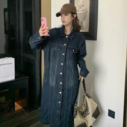 Casual Dresses SuperAen Long Sleeved Denim Dress 2023 Spring And Autumn French Style Retro Lazy Loose Women's Shirt