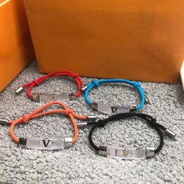 Europe America Fashion Style Men Lady Women Colorfully Nylon Rope Pull-out Inclusion Bracelet With Enamel V Initials Resin Charm M276B