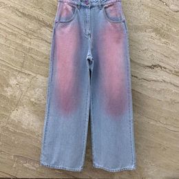 Women's Jeans 23 Retro Cotton Gradient Washed Fashion Straight Wide Leg High-quality Women Chic High Waist Hand Painted Pants