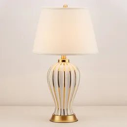 Table Lamps American White&blackish Green Ceramic Small Classic Touch Switch Fabric Copper Lamp For Bedside&foyer&studio MF012