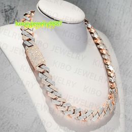 Iced Out Two Tone Vvs Moissanite Necklace Sterling Sier Rose Gold Plated Big Huge 18mm Cuban Link Chain