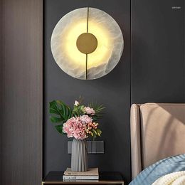 Wall Lamp Nordic Luxury Marble LED Modern Creative All Copper Light Living Room Hallway Bedside Simple Decor Sconce