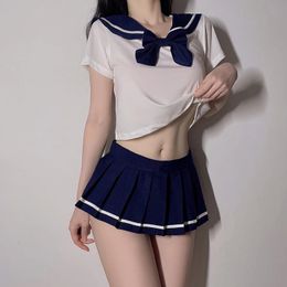 Sexy Set Women Lingerie Student Uniform Cute School Girl Role Play Costume Crotchless Mini Pleated Skirt Erotic Cosplay Porno JK 231216